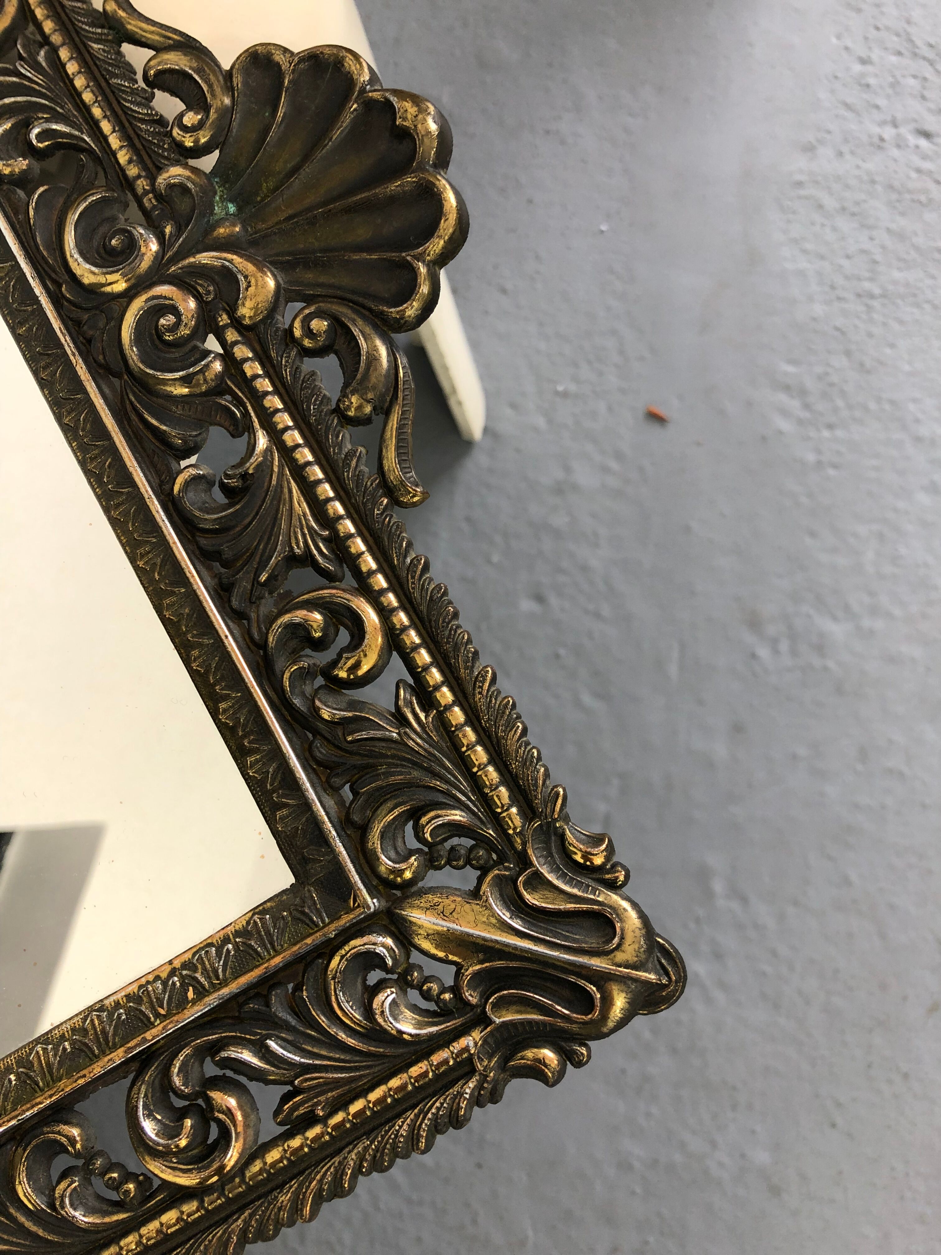 Vintage wall mirror t brass frame, italy, 1950 s