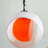 Mid-century Murano Glass White and Orange Suspension model "Eclisse" by Carlo Nason for Mazzega, Ita