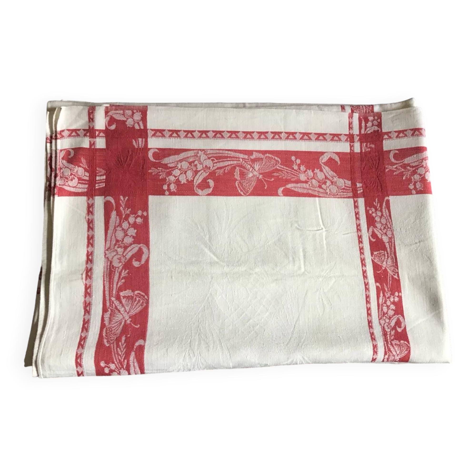 Grande nappe rouge et blanche vintage