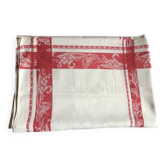 Large vintage red and white tablecloth