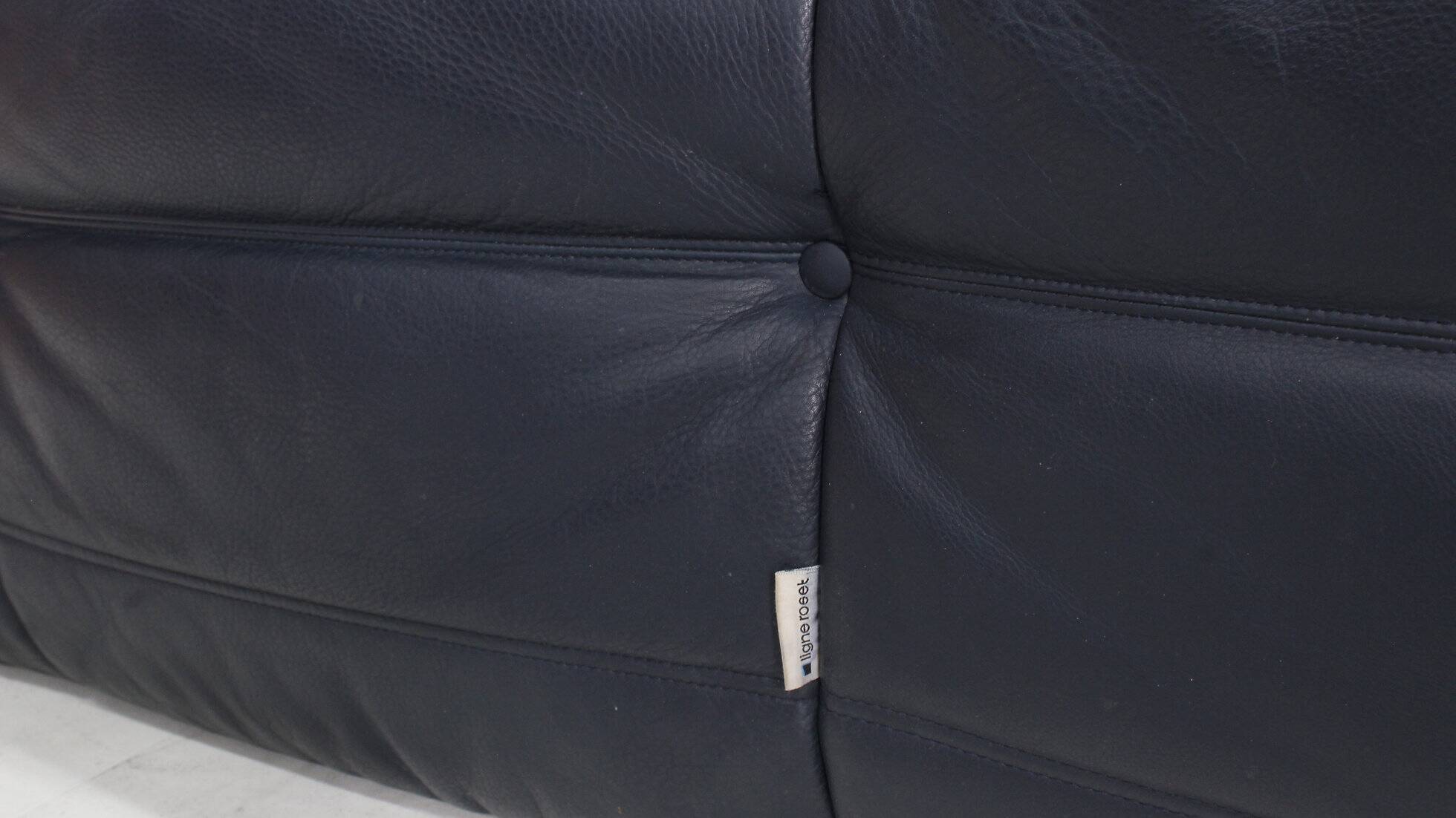 Vintage Togo Ligne Roset 2 seater sofa blue leather by Michel Ducaroy 1990s