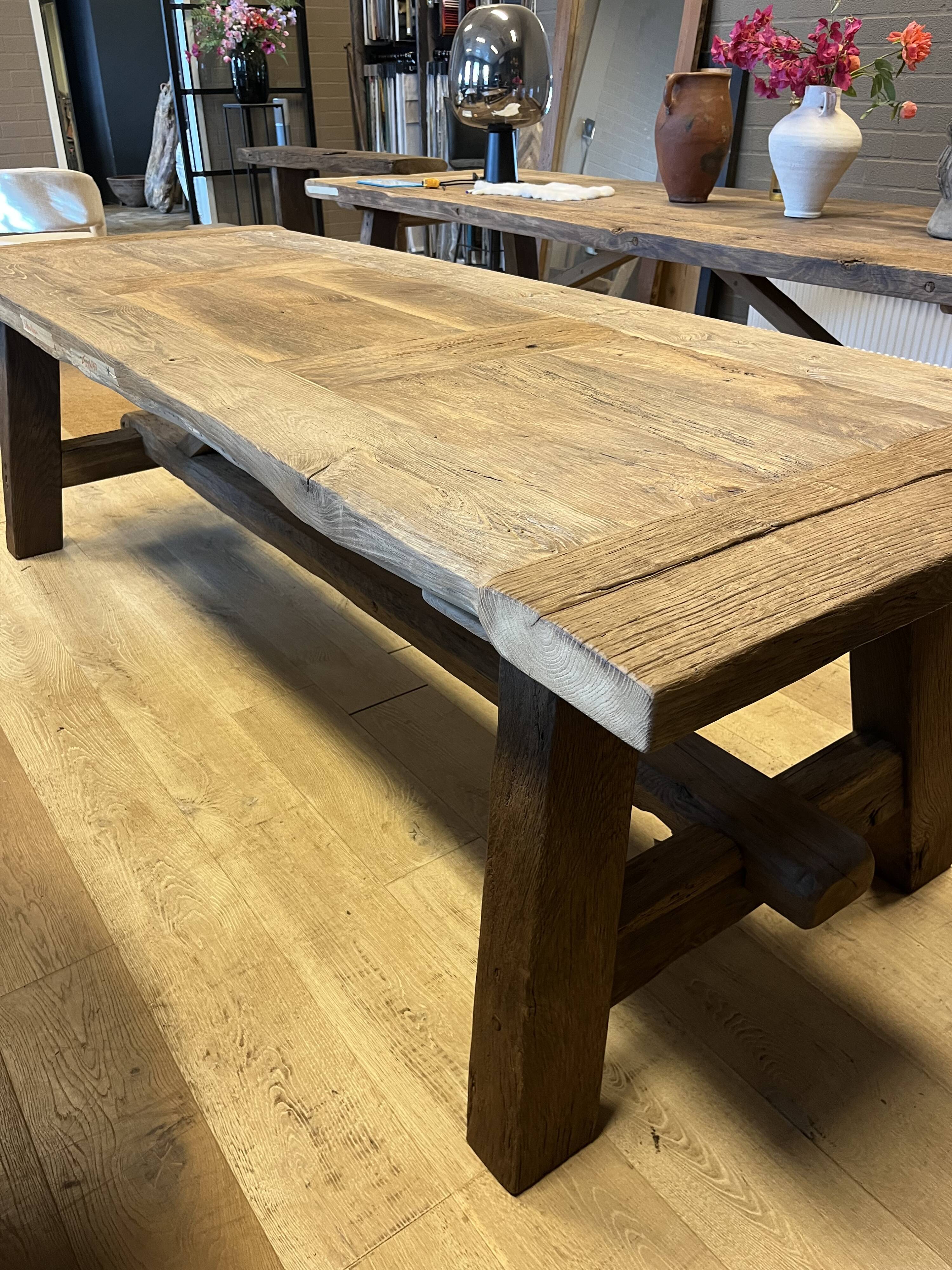 Tower antique oak farmhouse table - 250 by 90 cm