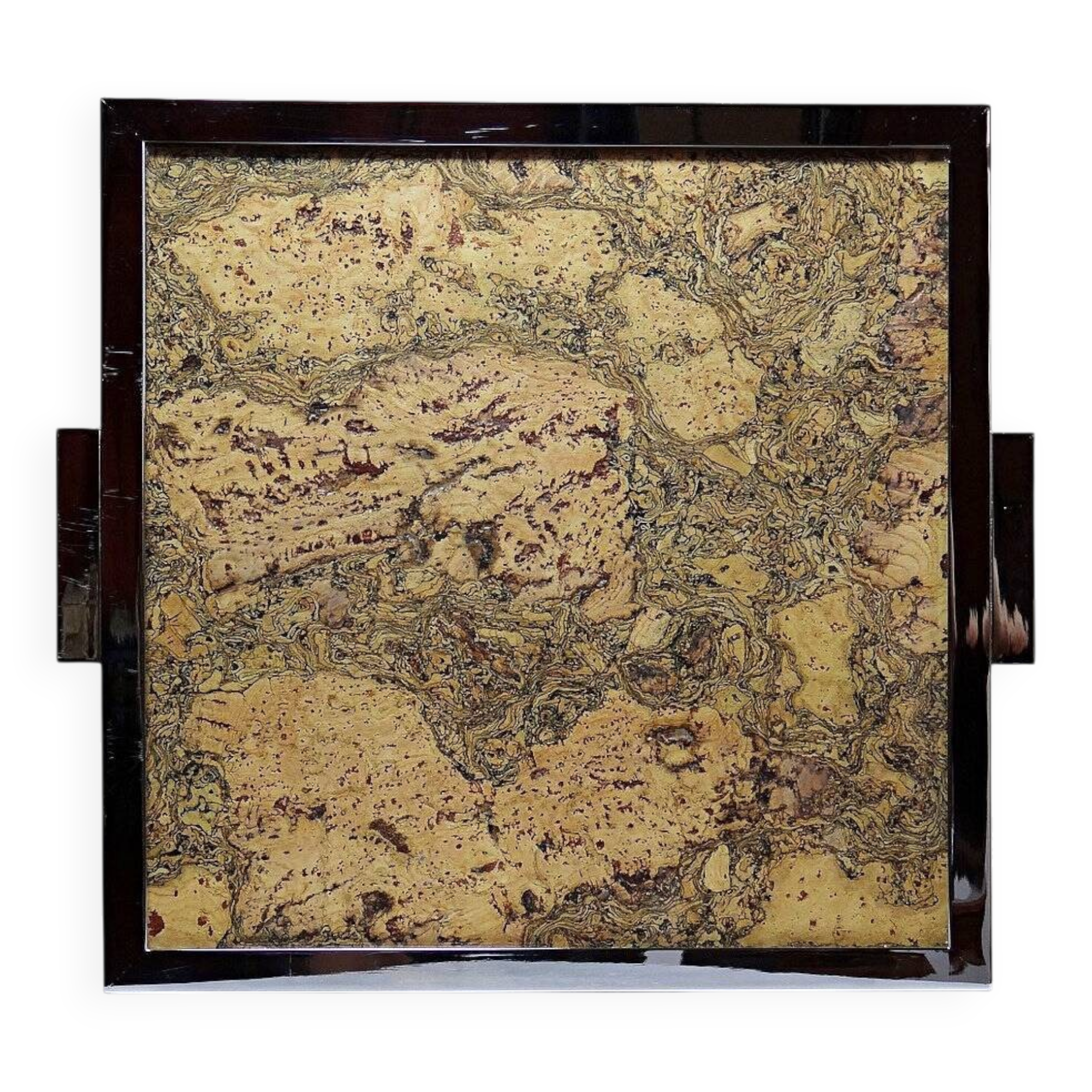 Mid-century chic chrome, cork and glass tray from the 70s