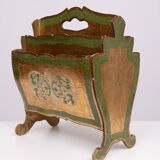 Set of 3 florentine newspaper rack, letter holder, paper basket 1960s italy