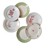 Assiettes plates anciennes dépareillées en faïence avec liserets dorés