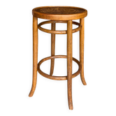 Antique high bistro stool in curved wood with a floral decorated top, Thonet style – around 1900