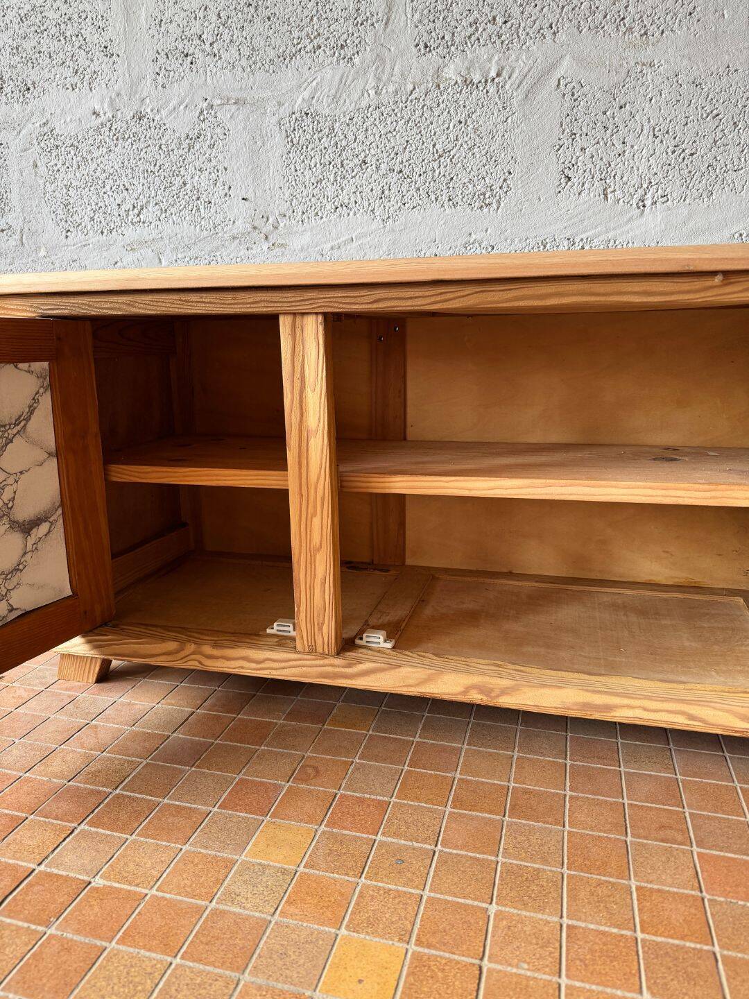 TV cabinet in solid pitch pine - 1960s