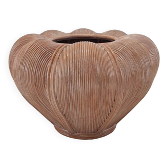 Large Bamboo and Rattan Flowerpot or Planter, France 1970's