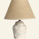White ceramic lamp base from Manises, intertwined geometric relief.