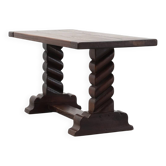 Dark Oak Coffee Table with Spiral‑Turned Trestle Legs, France, circa 1915