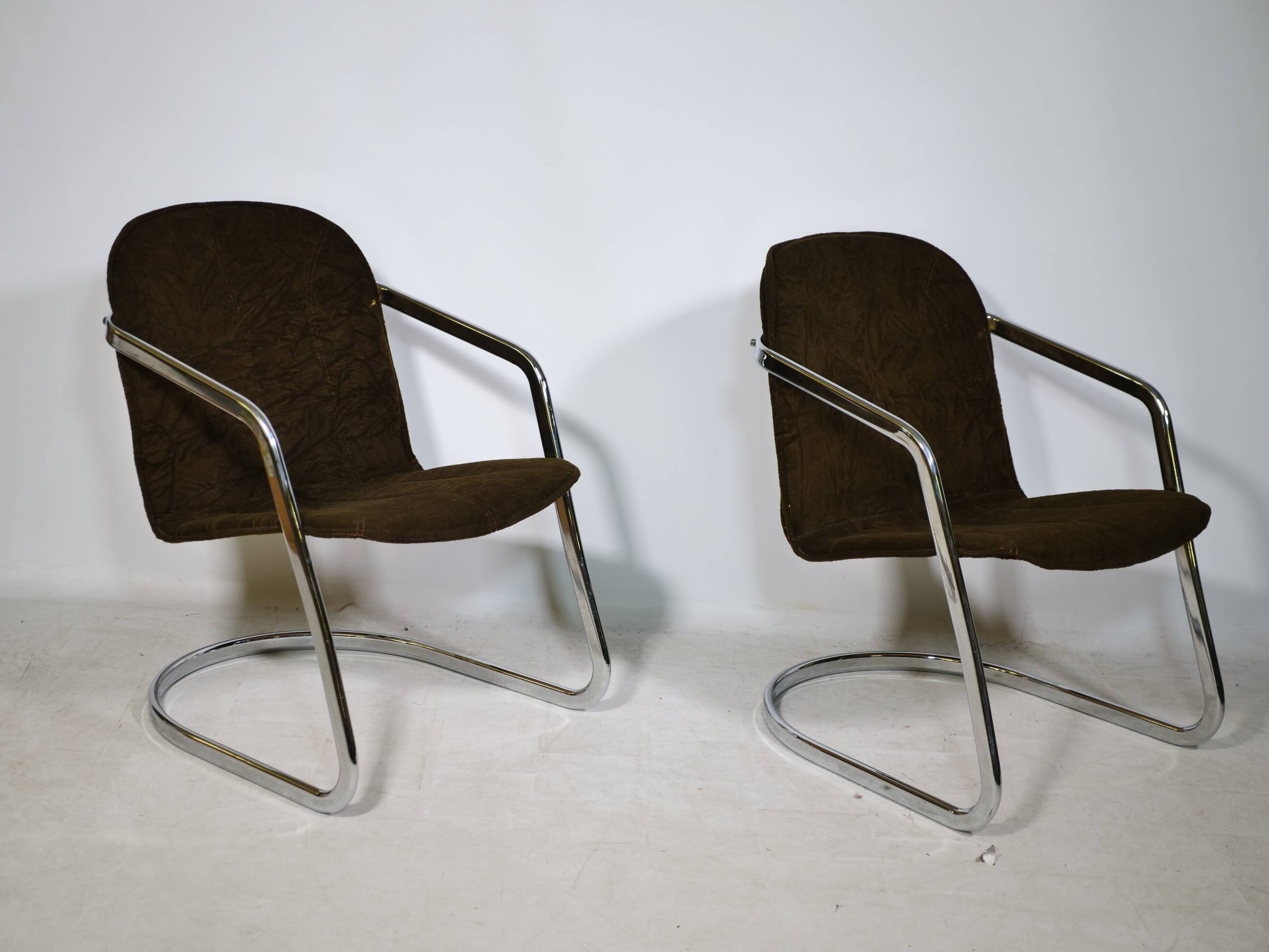 Armchairs and Coffee Table in Chrome and Smoked Glass, Set of 3, 1970s