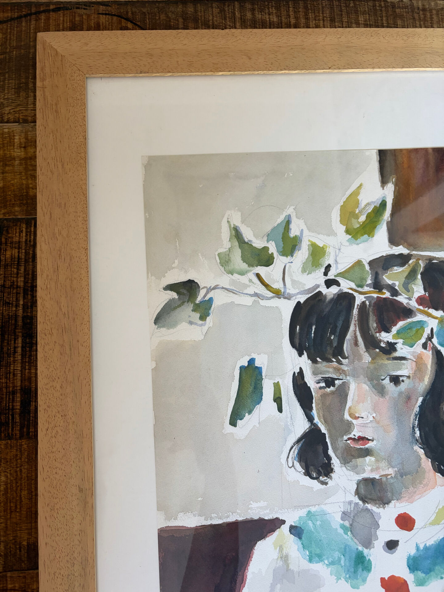 Femme aux feuilles, aquarelle sur papier, signée Ventil