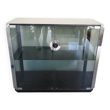 Vintage glass and chrome cabinet by Willy Rizzo for Mario Sabot. Italy 1970