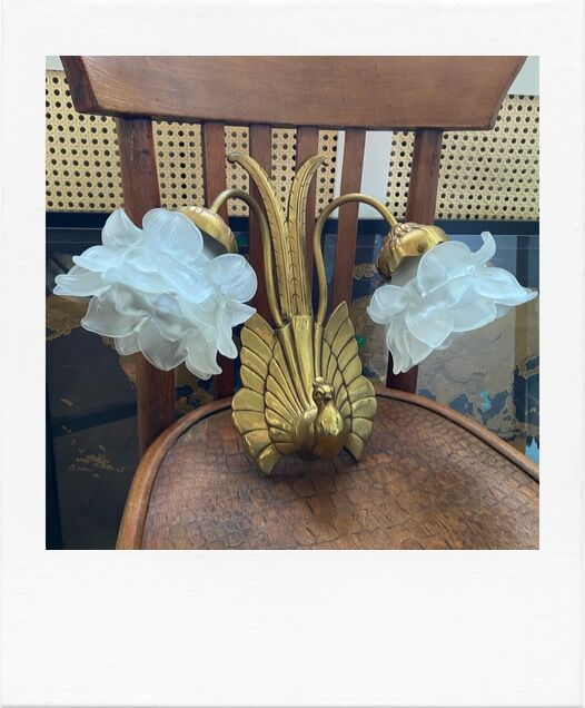 Vintage peacock bronze and pink wall light in glass paste