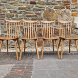 Set of 4 Baumann wooden chairs, 1950-60
