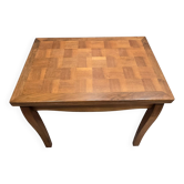 Transformable vintage walnut wood table with marquetry.