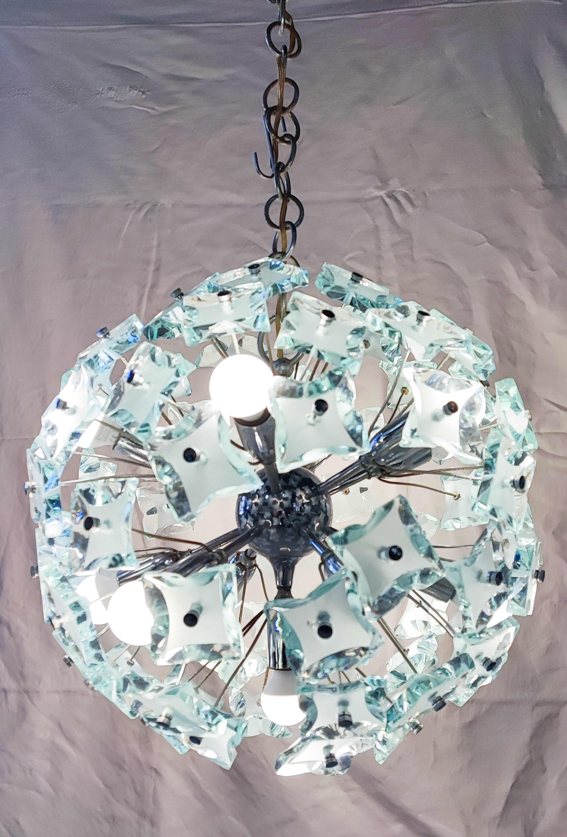 Sputnik chandelier cut glass 1960