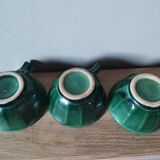 Lot de 3 tasses et sous tasse à café vert vintage barbotine