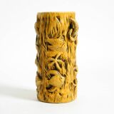 Large handmade glazed ceramic floor vase, handled vase with maritime motifs