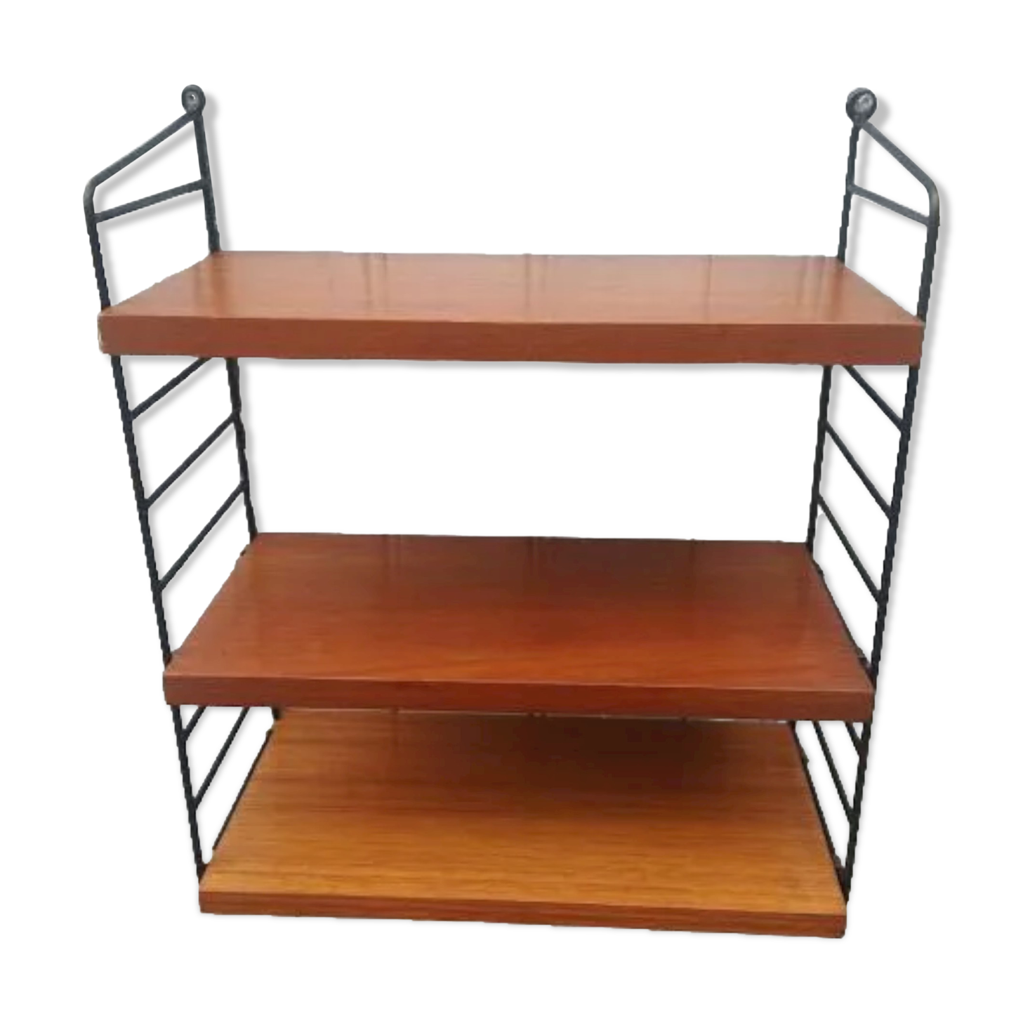 Vintage wall shelf in Ttak veneer and black metal, Nisse Strinning, 60s (2)