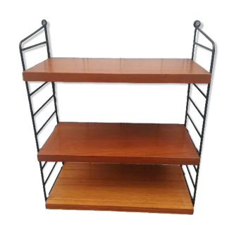 Vintage wall shelf in Ttak veneer and black metal, Nisse Strinning, 60s (2)