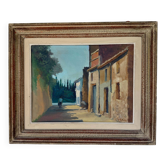 Old painting of a village landscape – Oil on canvas signed R. Poing 73