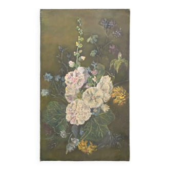 Huile sur toile bouquet de fleurs nature morte XXe