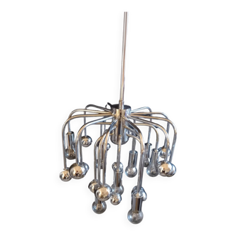 Vintage Sputnik pendant light with 9 light points and 16 chrome globes