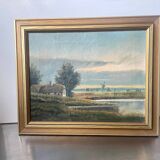 Vintage Landscape oil on canvas With Wooden frame