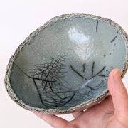 Vintage Raku ceramic bowl, handmade, signed, Japanese craftsmanship.