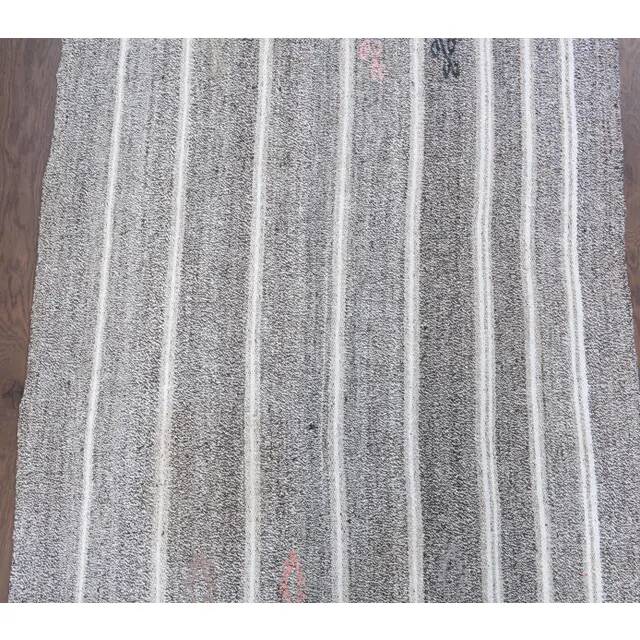 Vintage Turkish Hand-Knotted Wool Cotton Gray Kilim Runner Rug 95x196