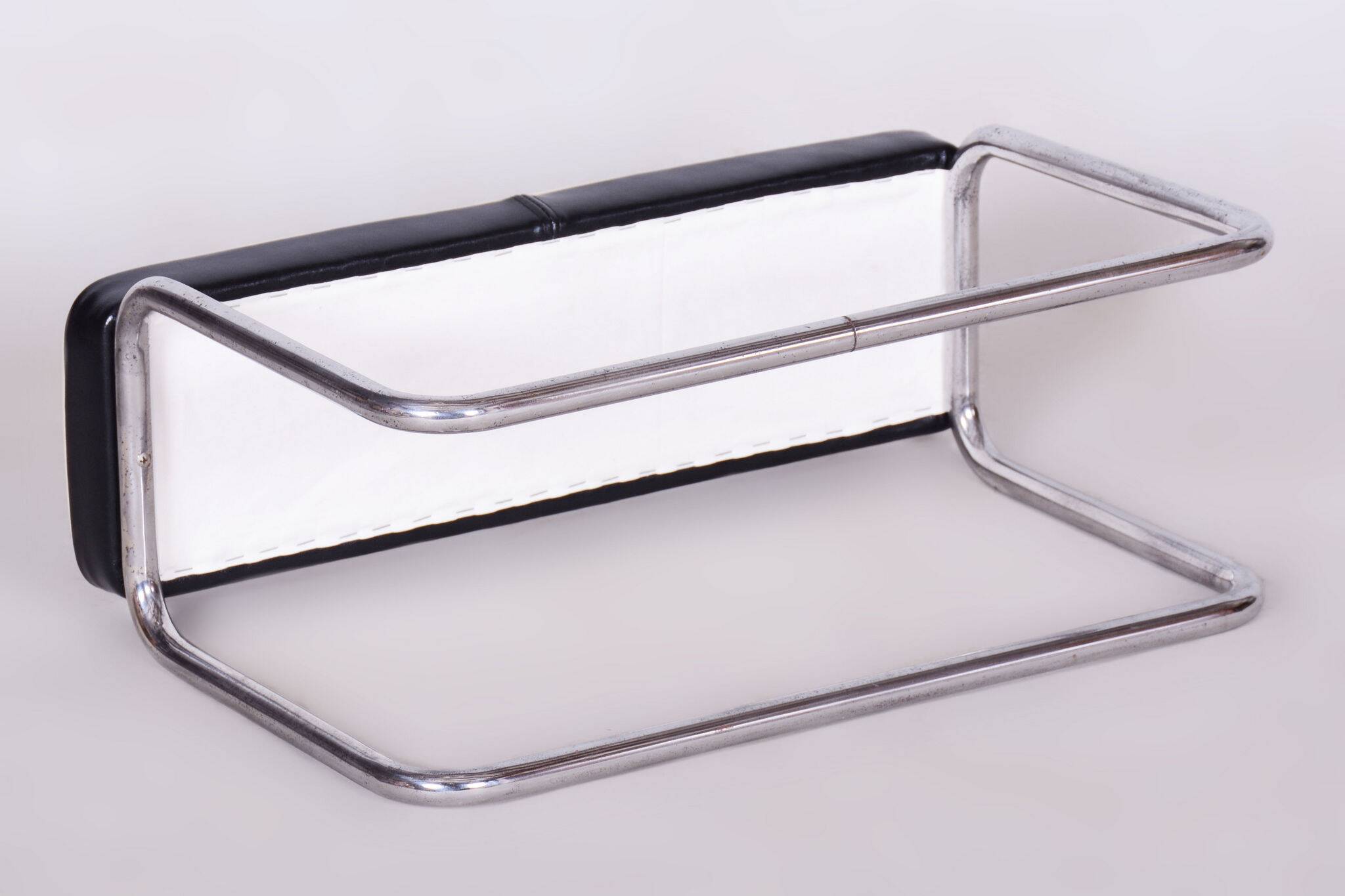 Restored Bauhaus Stool, High Quality Italian Leather, Chrome, Czechia, 1930s