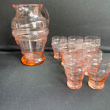 Service for 4 people - Art Deco - Glass or 1/2 pink crystal blown and cut