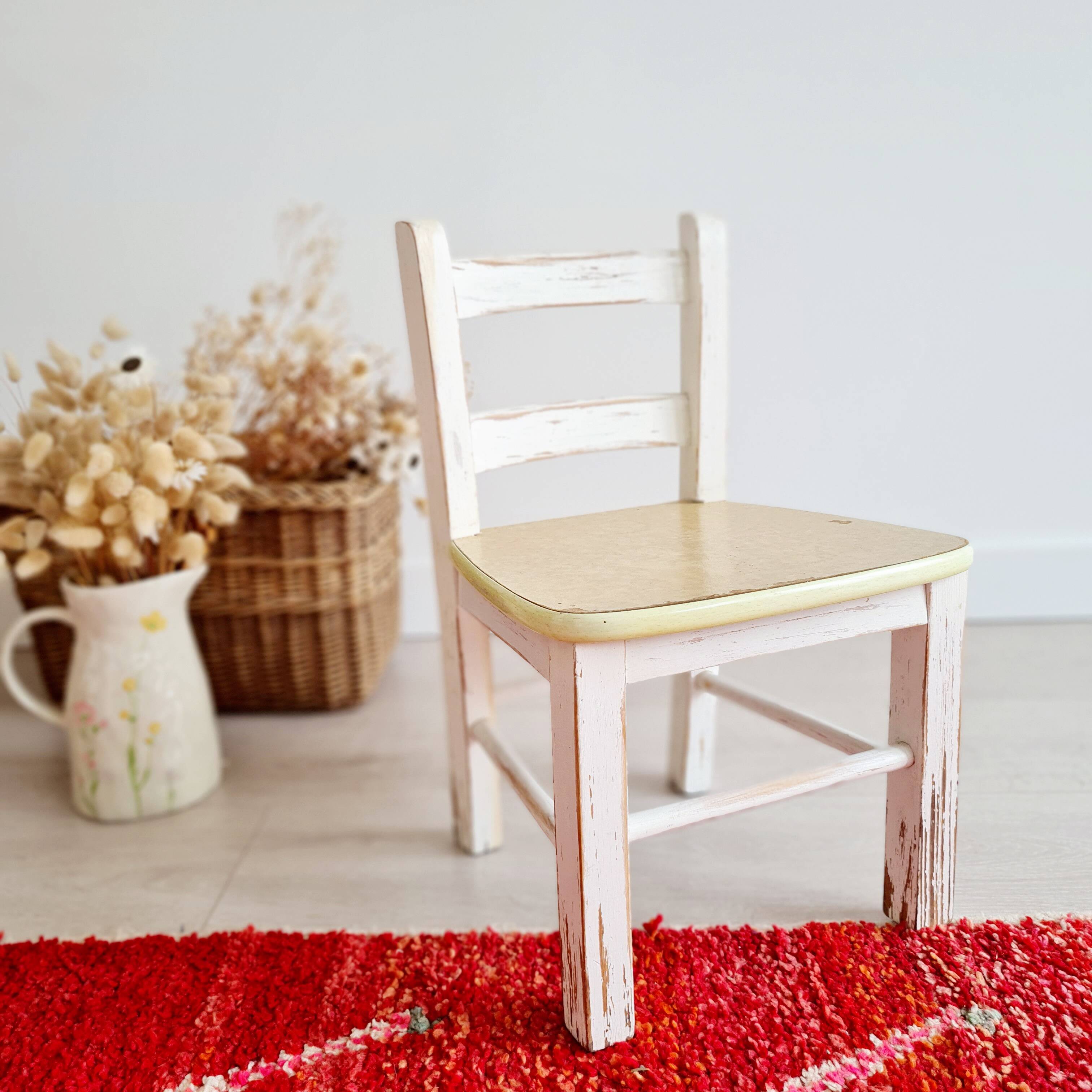 Antique wooden children's bistro chair - patinated white