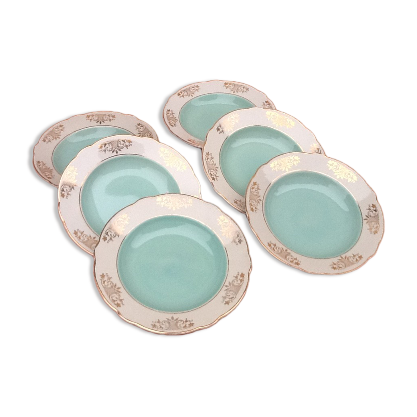 1950s 6 hollow plates Earthenware with gilding Diameter: 240mm