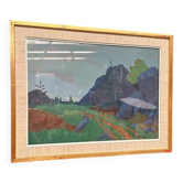 Gouache originale suédoise – "Paysage" par Willy Lindeberg – Signé – Vintage et encadré – 54,5 × 41,5 cm (21,5" × 16,3")