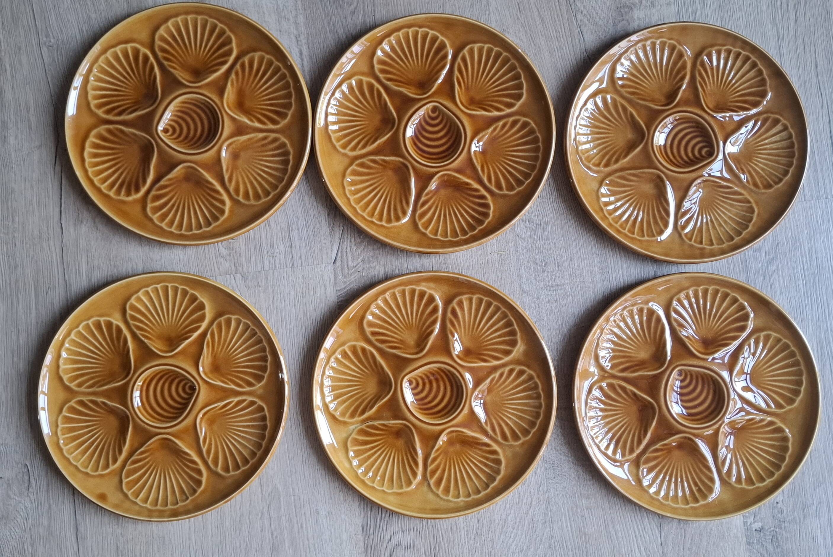 Set 6 assiettes à huitres marron