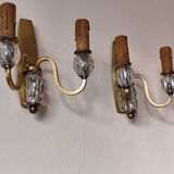Paire d'anciennes appliques murales  avec 2 feux bronze doré  et verre