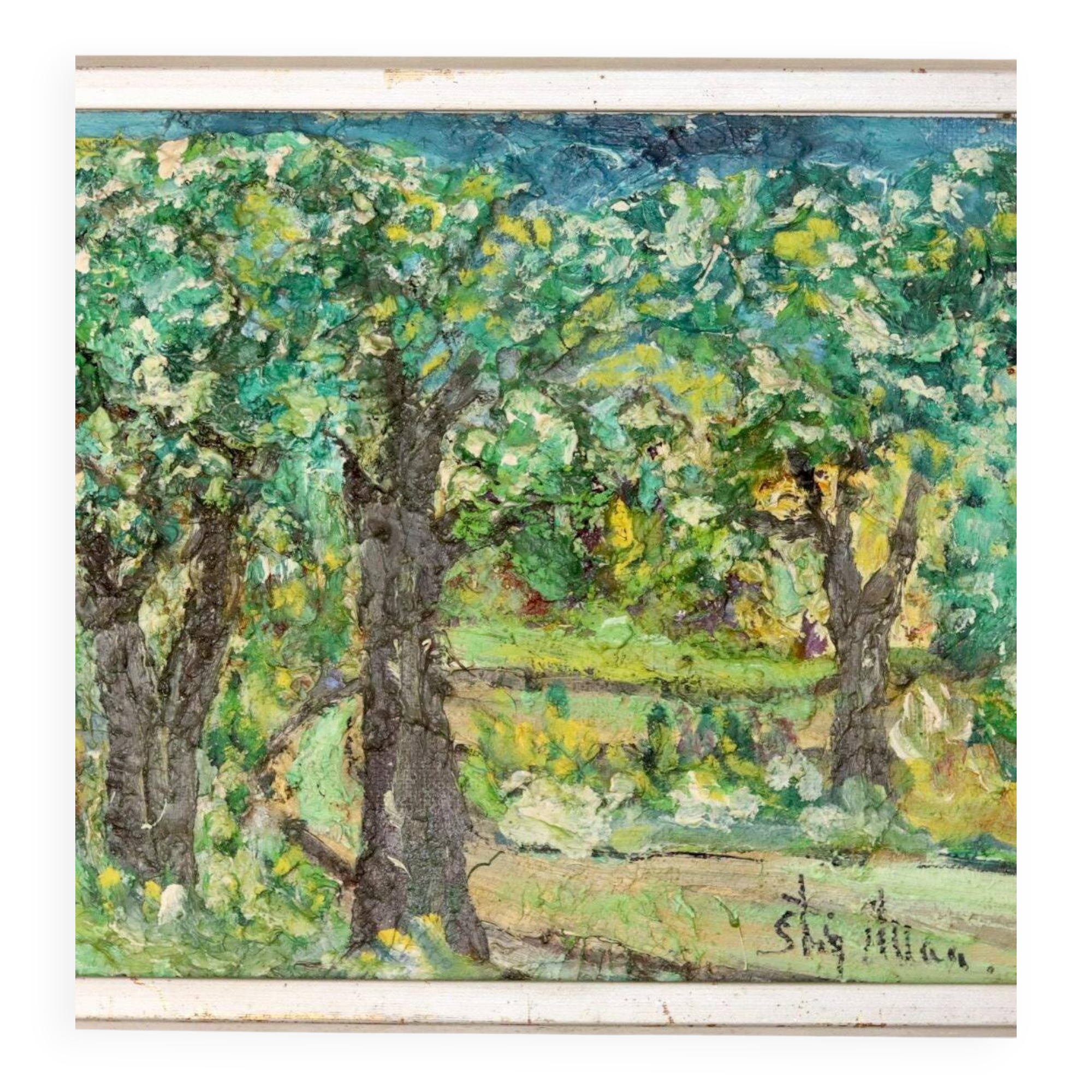 Swedish Original Mid-Century Oil On Board Painting" Clearing" by Stig Allan