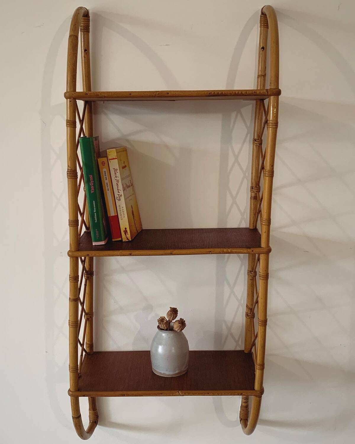 Vintage wall shelf in bamboo and wood