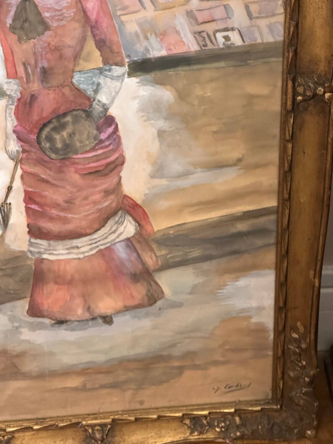 Large Framed Watercolor - An Elegant Woman - Signed 1900s