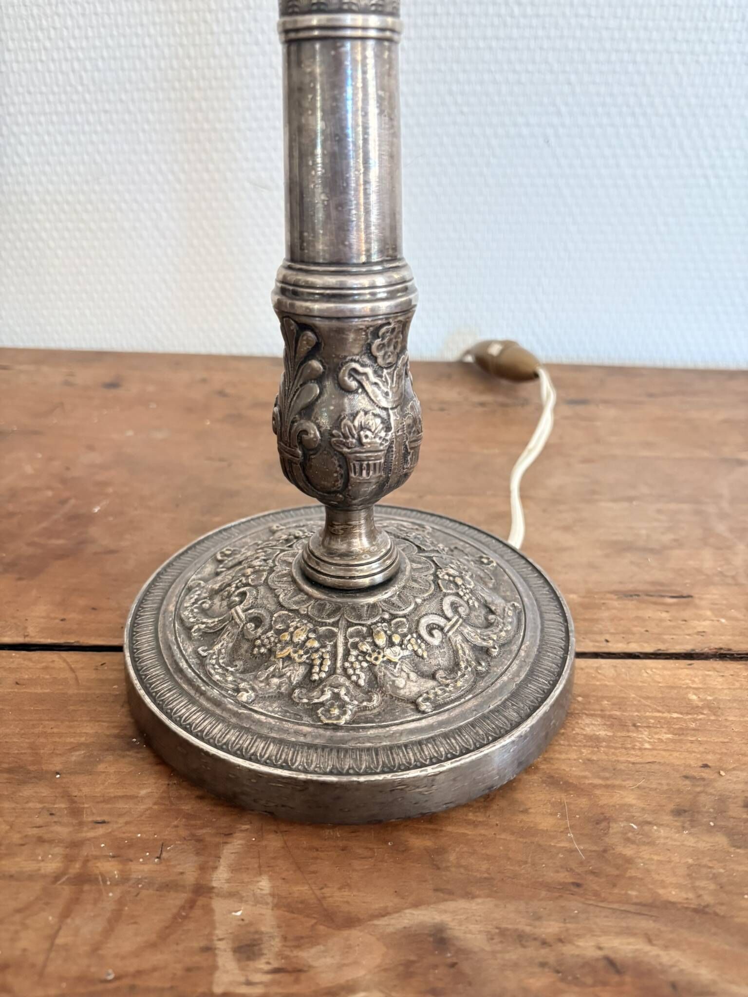 Silver Metal Lamp Base Louis XVI Regency Style Candle Holder 19th Century