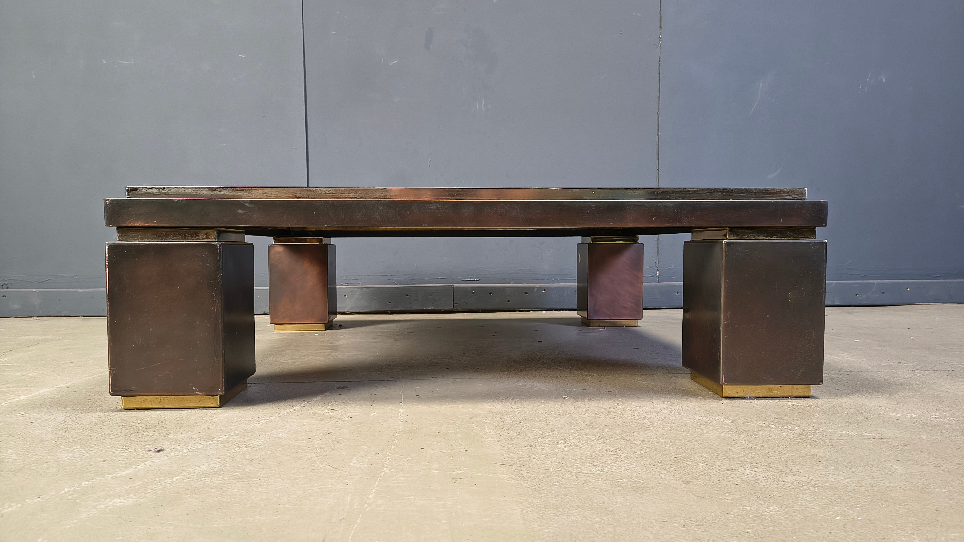 Copper and travertine coffee table by Belgochrom, 1970s
