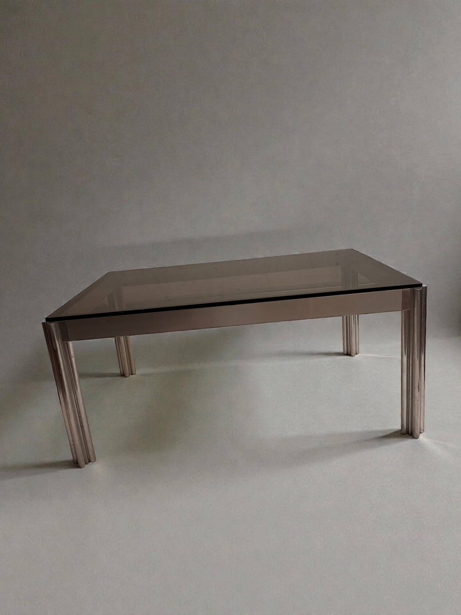Aluminium coffee table with smoked glass by Georges Ciancimino, 1970.
