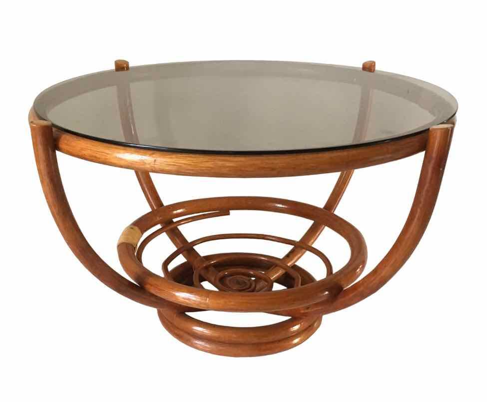 Rattan and smoked glass coffee table 1970