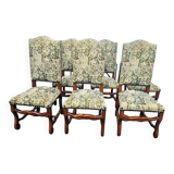 6 Louis XV style solid wood chairs with jacquard upholstery.