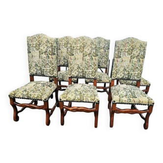 6 Louis XV style solid wood chairs with jacquard upholstery.