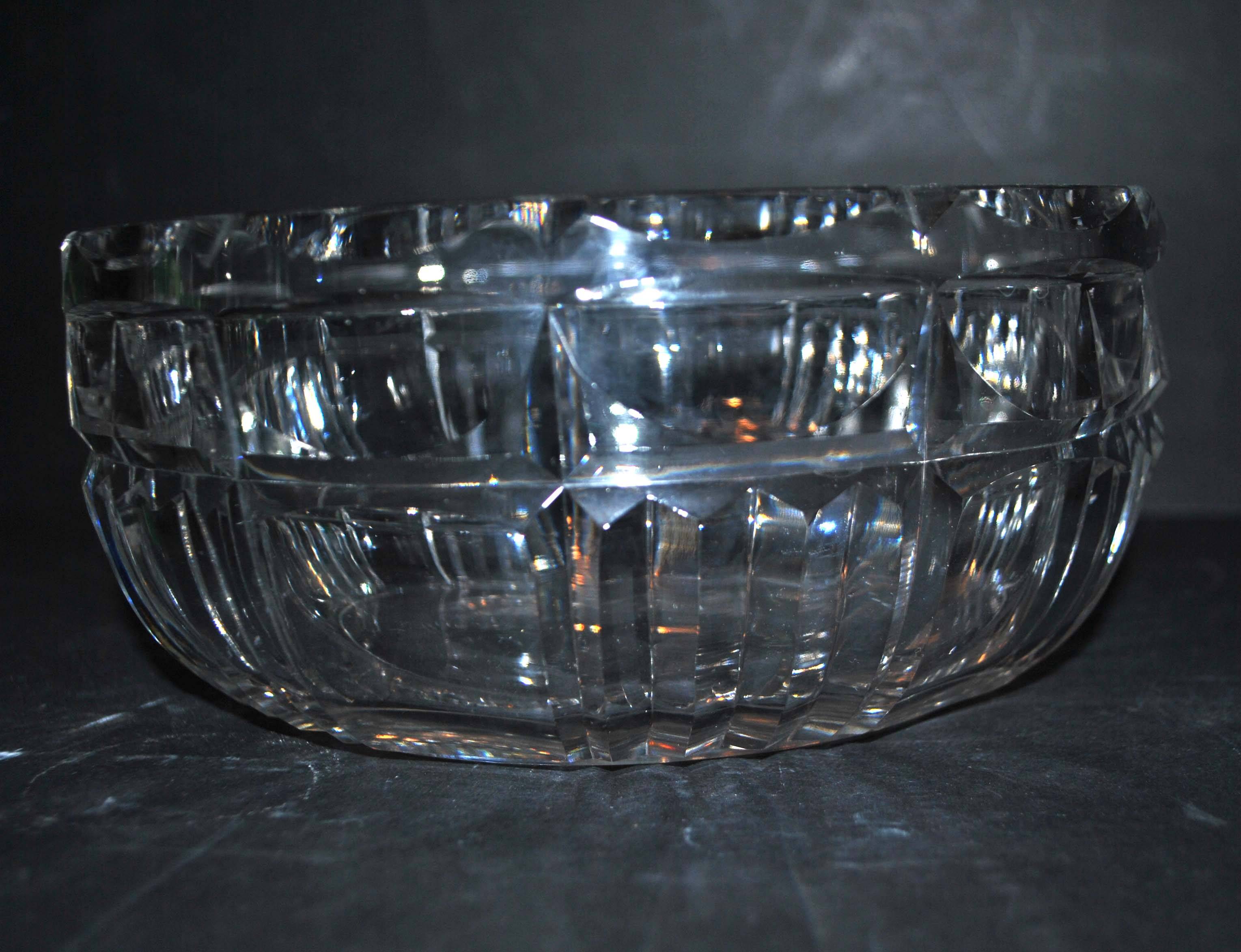 Salad bowl cut in art deco cut crystal beveled geometric decoration 20cm
