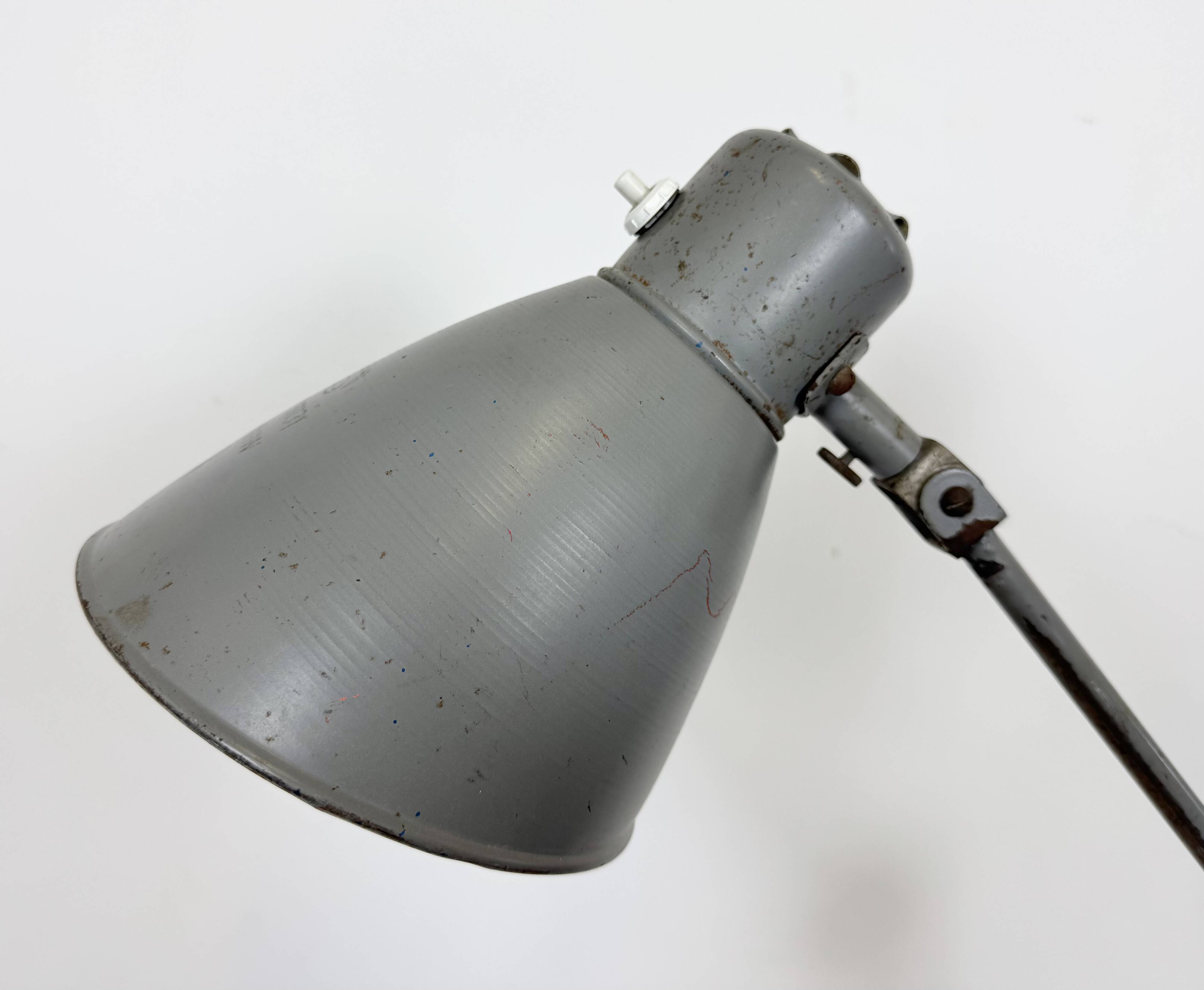 Large Grey Industrial Workshop Table Lamp, 1960s