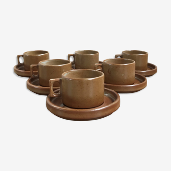 Six tasses à café en grès de Brenne années 1970